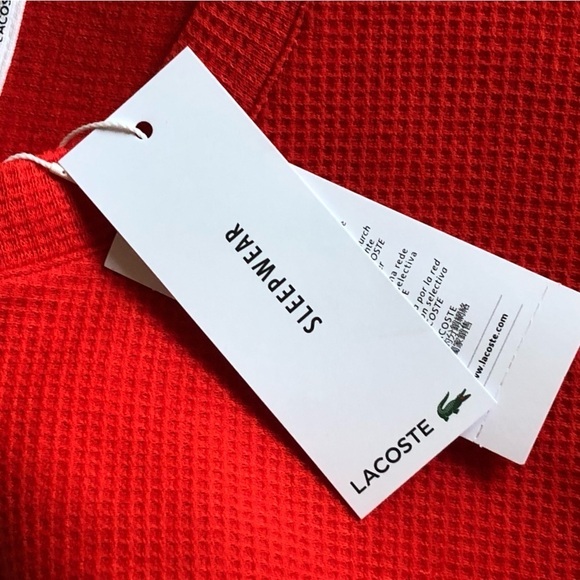 Lacoste Mens Waffle Knit Thermal Sleep Shirt Red Size XS - Picture 6 of 11